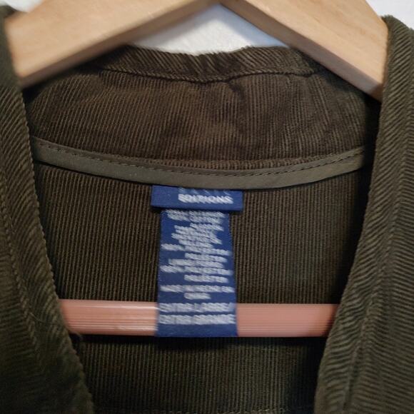 Basic Editions Dark Forest Green Quilted Corduroy Vest Pockets Zip Front Size XL - Picture 5 of 9